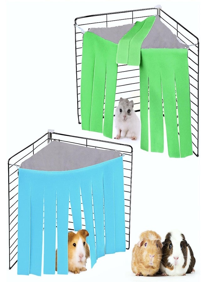 Larrel 2 Pcs Guinea Pig Hideout, Convenient Guinea Pig Cage Accessories with 6pcs Hooks Cute Small Animal Hideout with Reversible Sides for Ferrets Chinchillas (Blue Green) - Image 1
